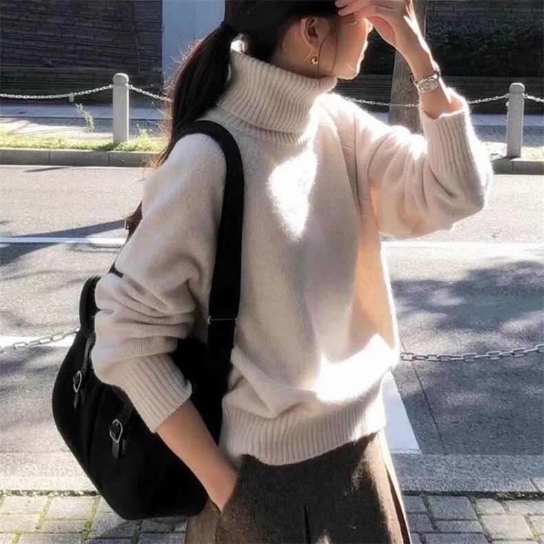 高领毛衣女秋冬2024新款宽松慵懒风针织衫长袖上衣图片