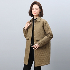 2024秋冬新款高品质长外套女格子纹时尚休闲棉衣，女装棉衣/棉服，悦见她