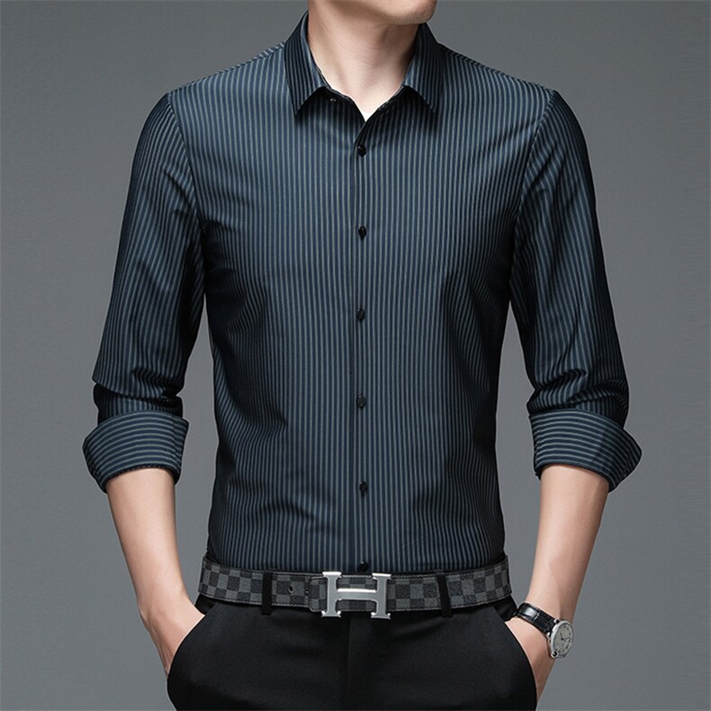 X3011钱塘2020-2秋季中青年男士无痕长袖衬衫时尚休闲薄款衬衣P77图片