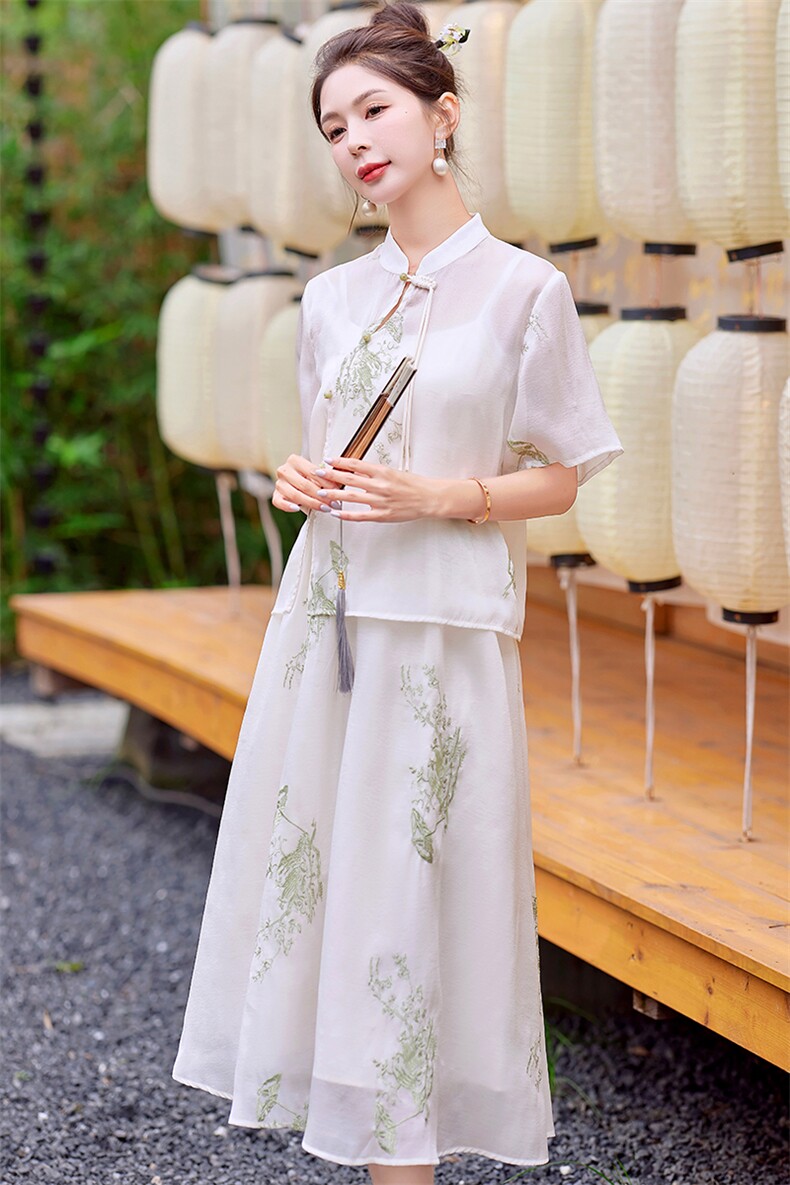 芷墨夏季新款复古新中式禅意连衣裙套装通勤百搭超透气改良汉服女,商品下架区,芷墨服饰