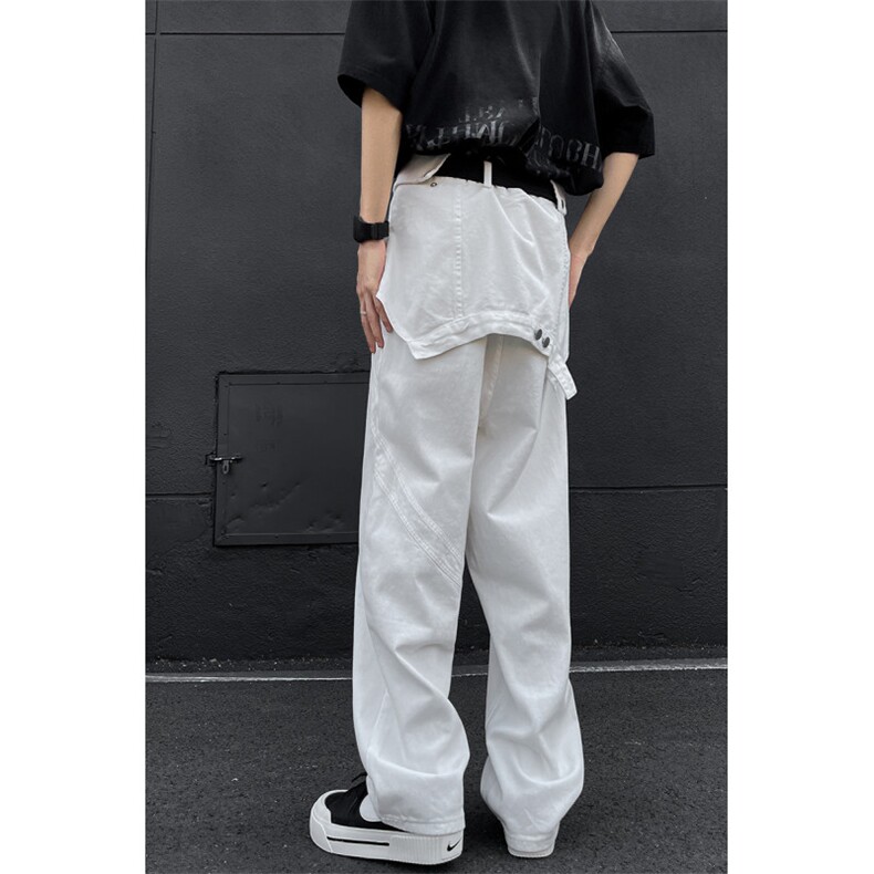 8XL-M 特大码假两件牛仔裤男美式高街直通设计感背带裤子K975P68图片