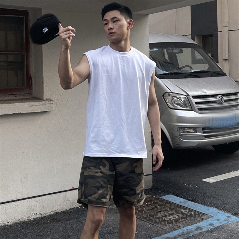 抖音得物高品质二开冰感爽滑280克双纱纯棉纯色坎肩无袖T恤背心,男装T恤,电商A486