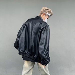 痞帅Pu皮衣潮牌双拉链垫肩皮夹克男机车服秋冬高街外套W637/70图片