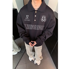 学院风polo领卫衣男秋冬新款宽松版排扣设计长袖外套上衣W407-P45，女装短外套，电商C307