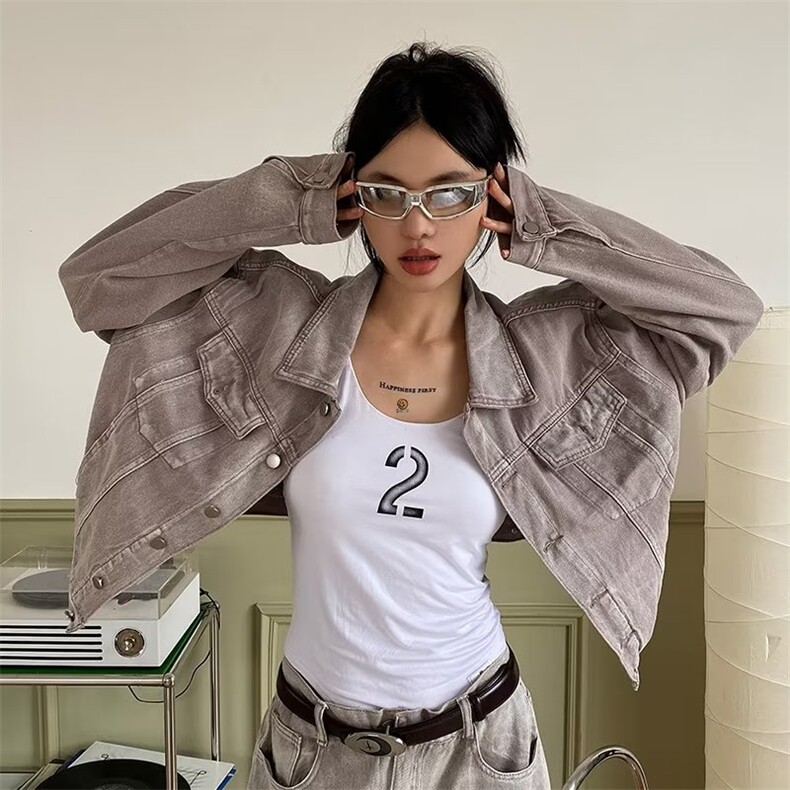 美式小众设计感长袖牛仔套装男薄款潮牌复古水洗做旧夹克外套时髦，男装休闲套装，星座1210-1