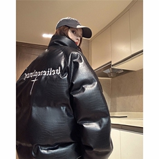 EQ345鳄鱼PU皮棉衣外套男女情侣装冬季加厚面包服2024新款，男装棉衣，电商C306-1