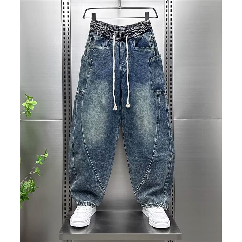 日系复古做旧牛仔裤男秋冬宽松大码阔腿休闲牛仔裤AM665P50,男装牛仔裤,星座1013-5