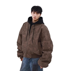 W9203-P88网图现货春季新款假两件连帽拼接PU皮衣外套棒球服，男装夹克，星座1608-2