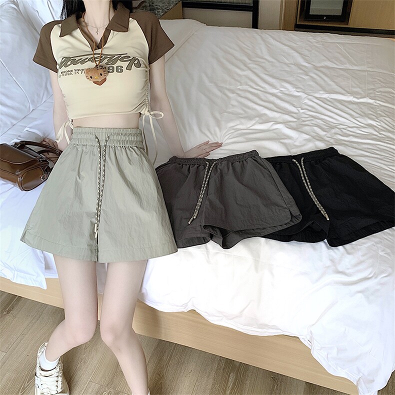 美式工装短裤女夏季2024新款抽绳小个子冰丝速干显瘦阔腿热裤,女装短裤/热裤,梦白服饰厂