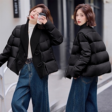 现货设计感针织毛线领拼接羽绒服女短款2024冬季新款加厚保暖外套，女装羽绒服，仟媚宠