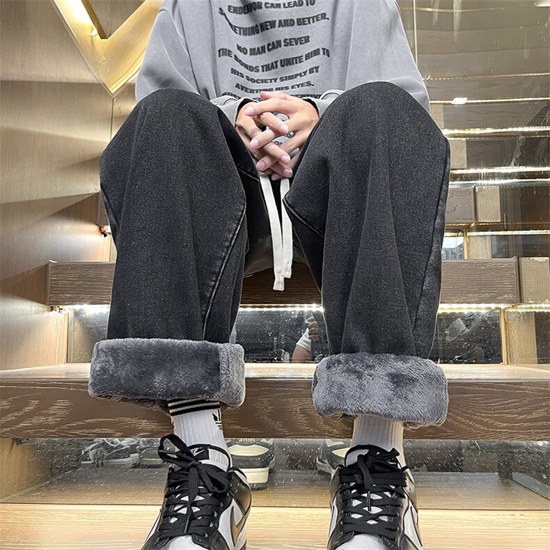 牛仔裤男士秋冬季2025新款潮牌美式高街直筒裤子加绒加厚休闲长裤图片