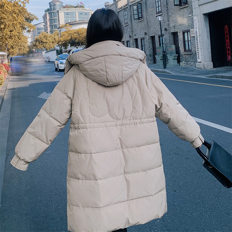 现货贴标工装中长款羽绒服50绒,女装羽绒服,菡迪欧娜