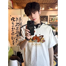 夏季美式高街重磅纯棉三条杠织带撞色男女短袖T恤ZD580-特P30，男装T恤，电商A486