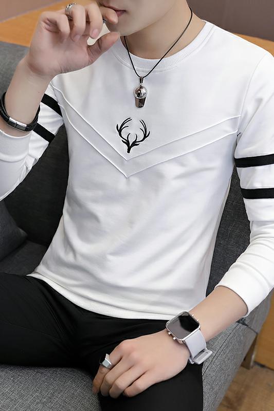 款6609-P35春季新款卫衣男圆领绣花打底衫男士套头纯棉长袖T恤,男装T恤,电商D310（原电商305）