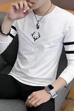 款6609-P35春季新款卫衣男圆领绣花打底衫男士套头纯棉长袖T恤，男装T恤，电商D310（原电商305）
