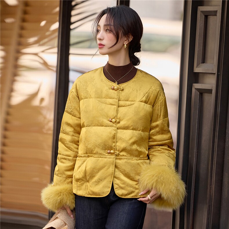 2025冬装新款时尚新中式90绒羽绒服外套,女装羽绒服,曼琳思菲