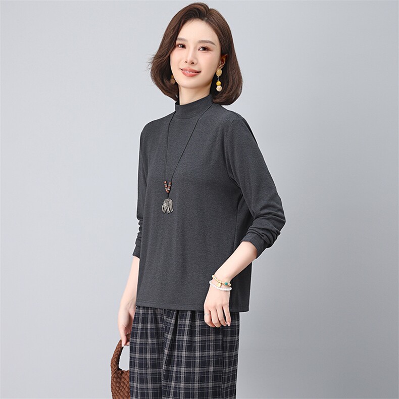 简约打底衫2025秋季新款衣服女装棉法式气质修身上衣,女装T恤,江忆布依