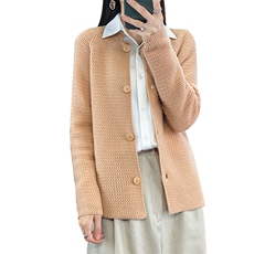 2024春秋新款立领开衫女宽松系扣百搭外套针织毛衣，女装羊毛衫，邦太羊绒