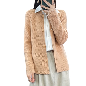 2024春秋新款立领开衫女宽松系扣百搭外套针织毛衣图片
