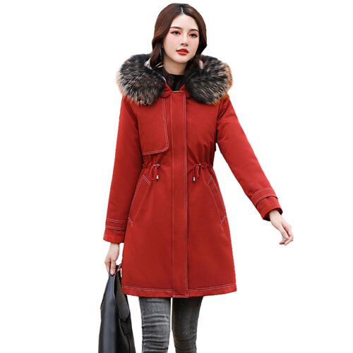暖心大毛领可拆卸内胆派克服2021年冬季新款时尚可收腰，女装棉衣/棉服，贵人树