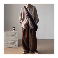 春秋季日系竖条纹长袖衬衫男女宽松休闲学院风衬衣外套LS3036P42，男装衬衫，星座1013-5