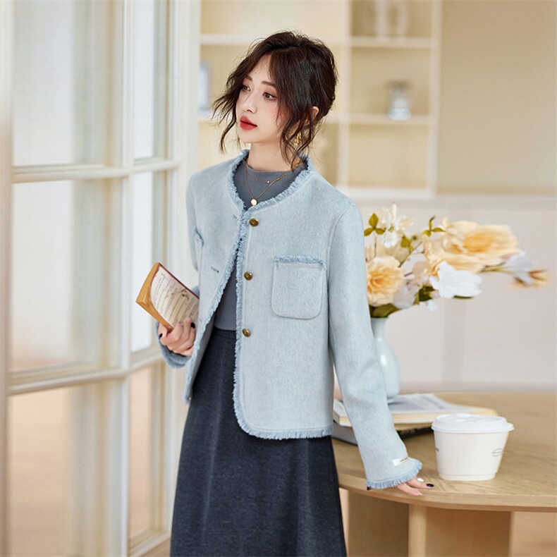 小香风双面羊绒大衣女短款2025秋冬新款小个子气质羊毛呢外套，女装双面呢大衣，丝露依尚（原SL）