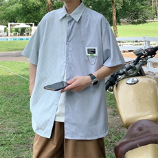 高品质全棉冰丝条纹短袖衬衫港风撞色衬衣XCS222-特P29控58，男装衬衫，电商B370