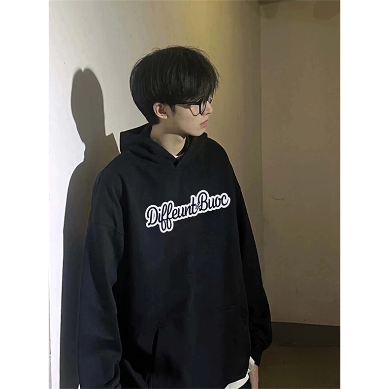 抖音得物 高品质印花连帽卫衣 秋冬装美式宽松连帽纯色卫衣ADL124图片