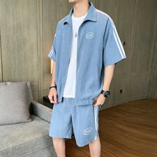 男士短袖防晒衣套装2021夏季新款韩版两件套潮牌五分裤DS787T，男装休闲裤，电商A102
