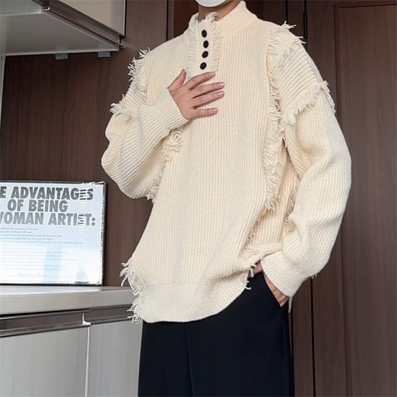 M9103/P75秋冬设计感新款毛衣男百搭简约潮男宽松针织衫外套，男装针织衫/毛衣，电商A141