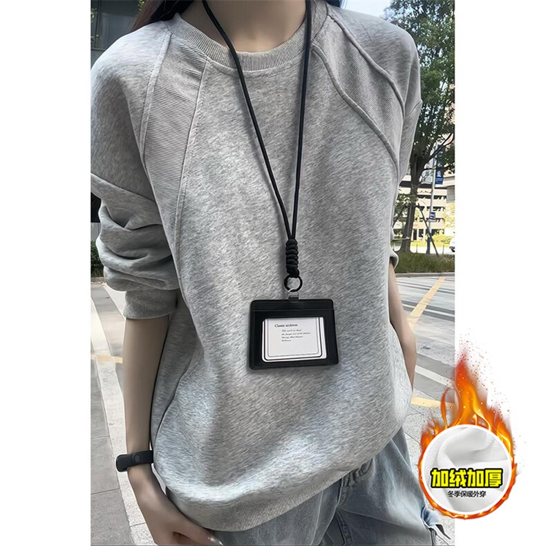 480G重磅加绒硬挺boxy男女秋冬美式高街结构螺纹拼接圆领卫衣外套,女装短外套,电商A486