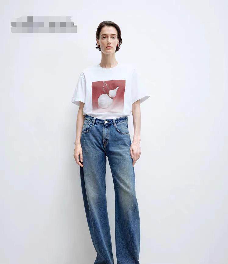 牛仔裤女2025春季新款土耳其棉复古弯刀阔腿裤，女装牛仔裤，泰合衣坊