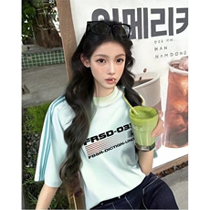 抖音得物品质二开240克宽松纯棉美式潮牌印花三条杠中性风短袖T恤，男装T恤，电商A486-1