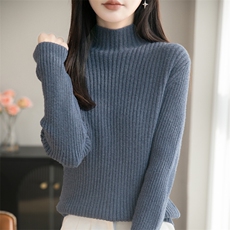 2025年秋季时尚百搭通勤简约休闲抽条半高领，女装针织衫/毛衣，萱芳婷羊绒