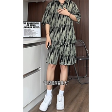 短袖衬衫男+短裤男套装男100%聚酯纤维M-5XL大码TZ78721P50控98，男装牛仔裤，星座226-1