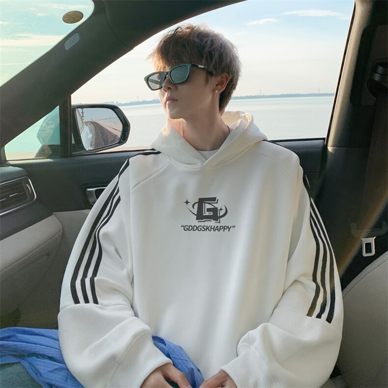 秋冬外景新款线条连帽卫衣男潮流情侣宽松百搭WY00659/P55加绒P60，男装卫衣，电商B316