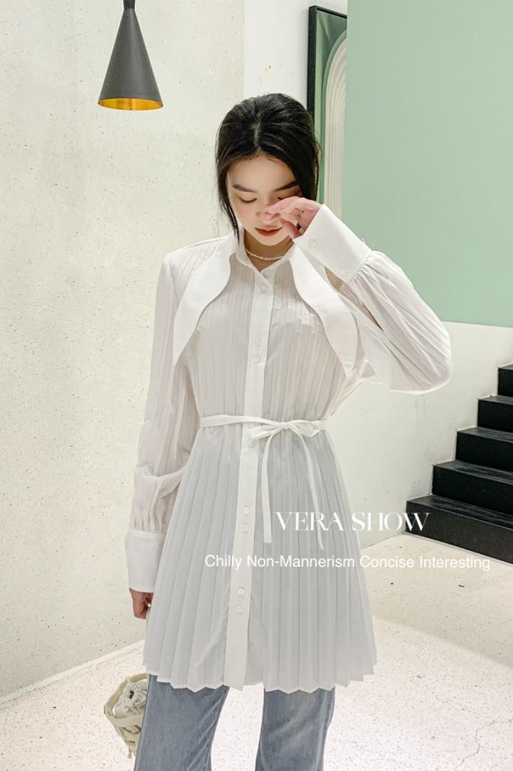 百褶衬衫连衣裙设计师款,女装衬衫,秀薇拉