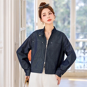 时尚复古蓝色牛仔短款外套女2025春秋新款小个子休闲立领夹克上衣图片