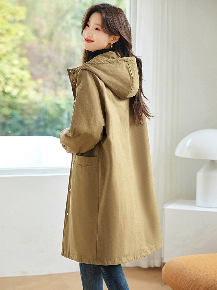 2024冬季新款夹棉保暖中长款修身显瘦休闲连帽棉服,女装派克服,希欧阁