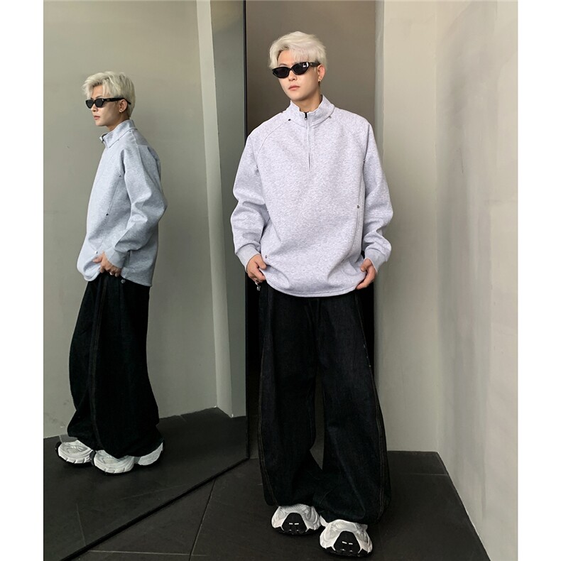 秋冬半拉链高领卫衣男女宽松重磅加厚休闲运动外套上衣,女装短外套,电商C307