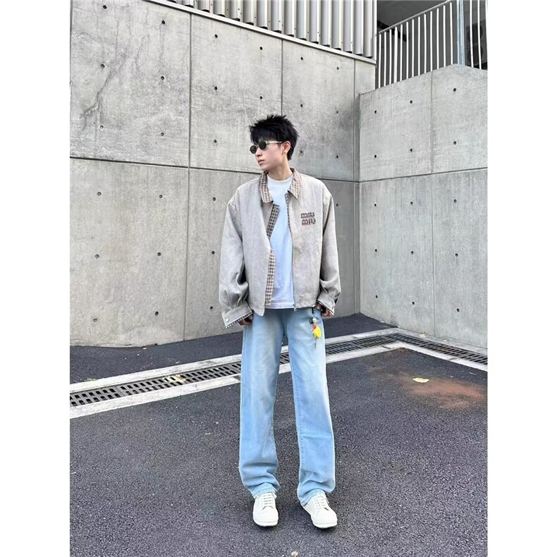 网图2025美式复古千鸟格拼接cleanfit外套男女宽松夹克,男装夹克,星座410-7