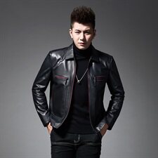 2021春季新款真皮皮衣男短款翻领夹克绵羊皮外套商务休闲男装，男装皮衣，电商B360