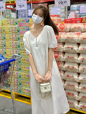 新款法式白色V领连衣裙【现货】5089-115-168，女装连衣裙，浙宝192（原082）