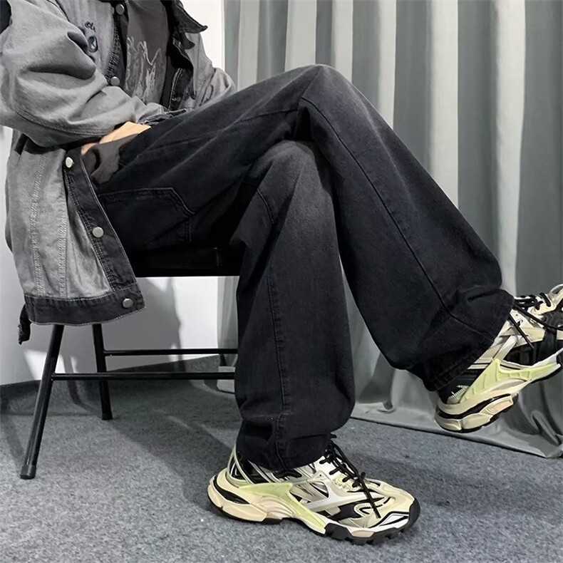牛仔裤男新款潮牌秋冬季直筒宽松阔腿美式痞帅老爹裤子N3083-P43,男装牛仔裤,星座1008-1
