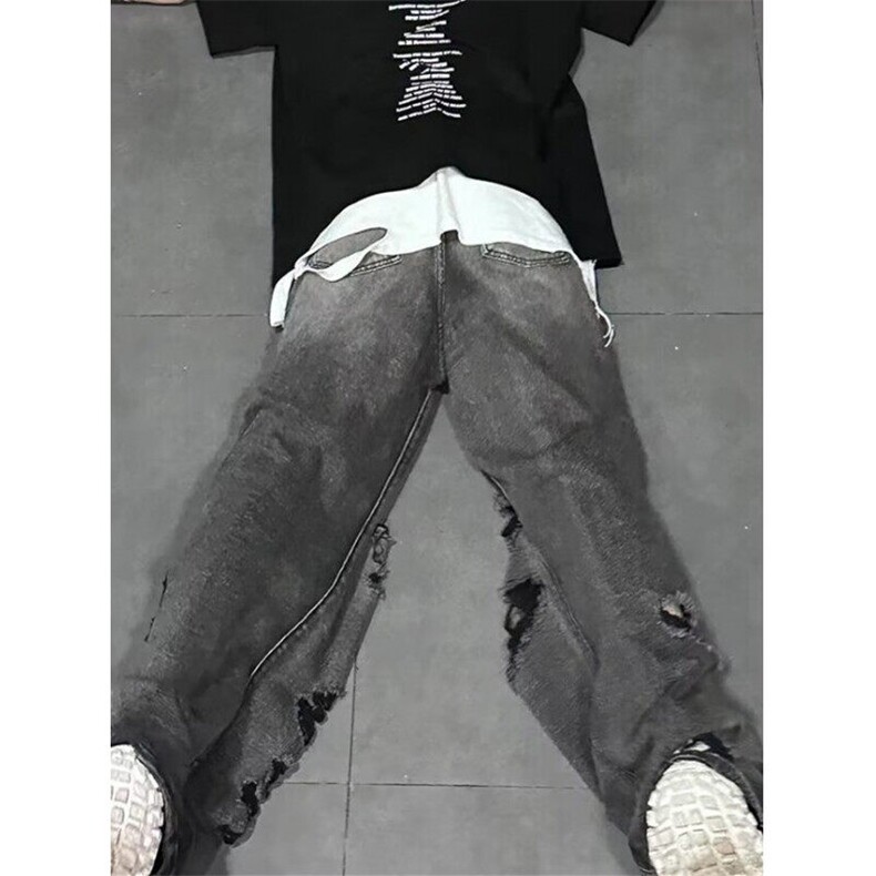 美式街头破坏刮烂破洞复古老爹裤阔腿直筒牛仔裤情侣男女NY301,男装牛仔裤,星座1116A（原606A-3）