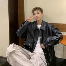模特-美式皮衣外套男春秋季机车夹克8056-P115，男装皮衣，电商B380（原B361）