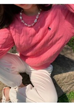 秋冬圆领毛衣针织衫针织复古套头打底麻花上衣，女装针织衫/毛衣，半城羊绒