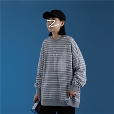 新款男女春秋条纹高品质情侣日系套头卫衣休闲714-1-WY03-P45，男装卫衣，星座1404-3