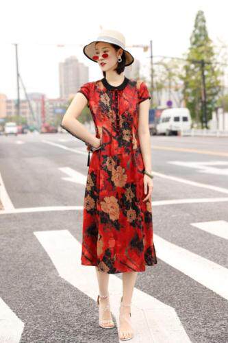 娃娃领减龄真丝缎连衣裙，女装连衣裙，澳洛菲