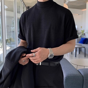 240克宽松弹力纯色简约打底衫气质轻熟风小半高领痞帅日系短袖T恤